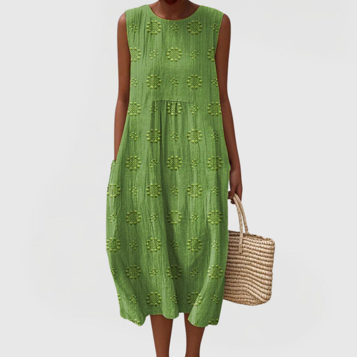 Teresa | Women Summer Lightweight Breathable Sleeveless Midi Dress with Pockets