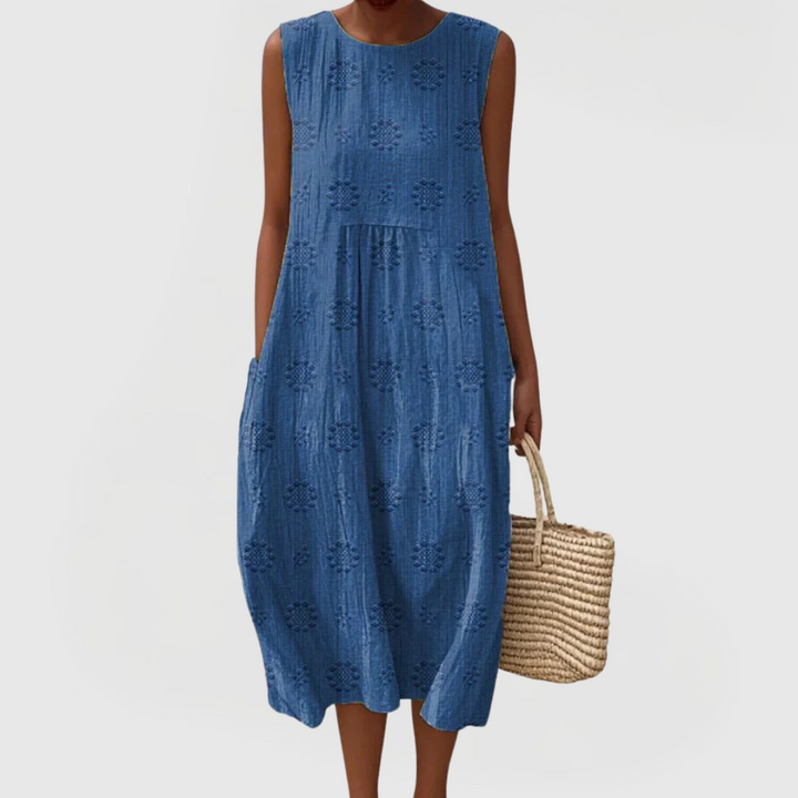 Teresa | Women Summer Lightweight Breathable Sleeveless Midi Dress with Pockets