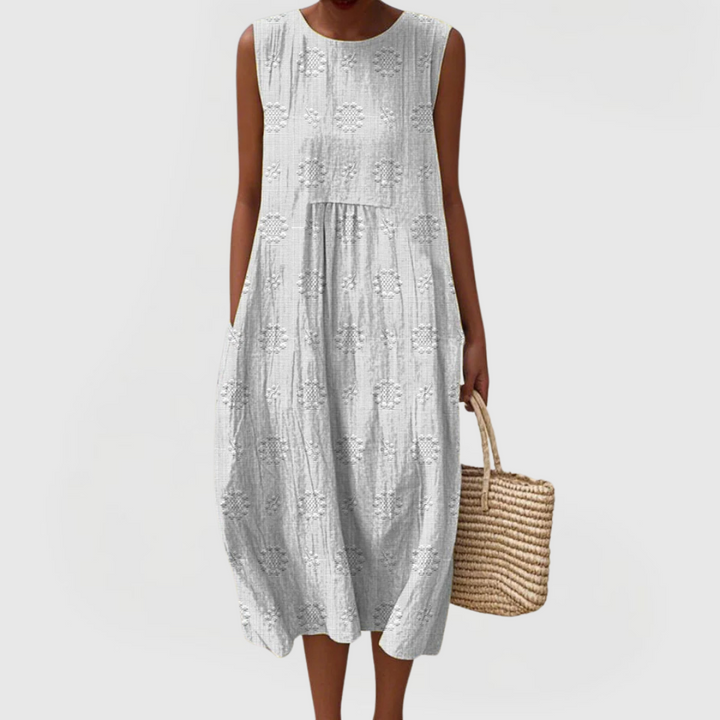 Teresa | Women Summer Lightweight Breathable Sleeveless Midi Dress with Pockets