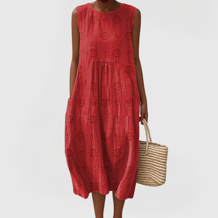 Teresa | Women Summer Lightweight Breathable Sleeveless Midi Dress with Pockets