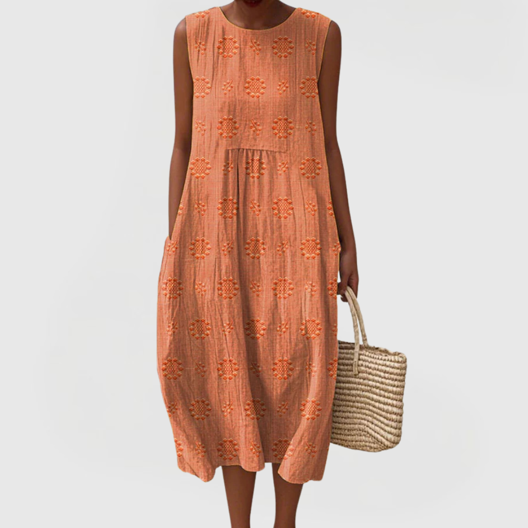 Teresa | Women Summer Lightweight Breathable Sleeveless Midi Dress with Pockets